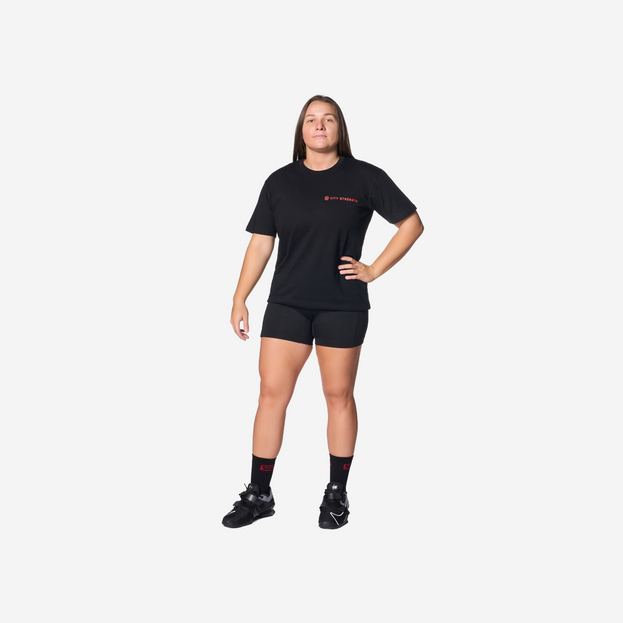 City Strength Black T-shirt with small red logo on top rigth 
