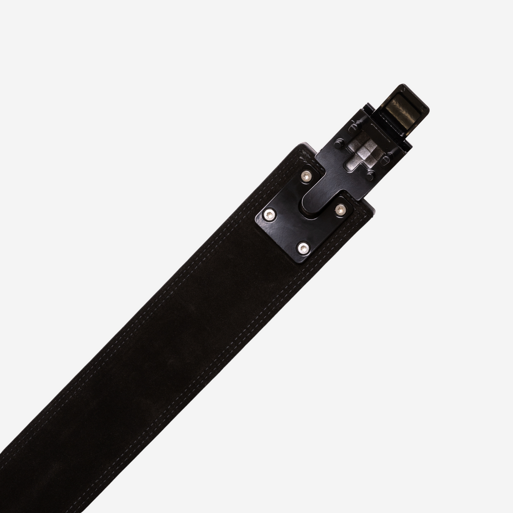 black buckle on black suede