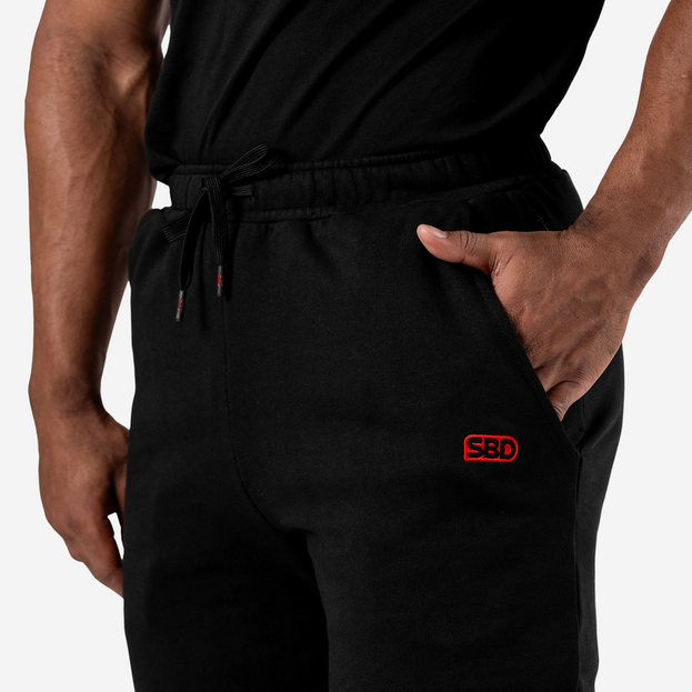 SBD Joggers black side pocket detail with SBD logo 
