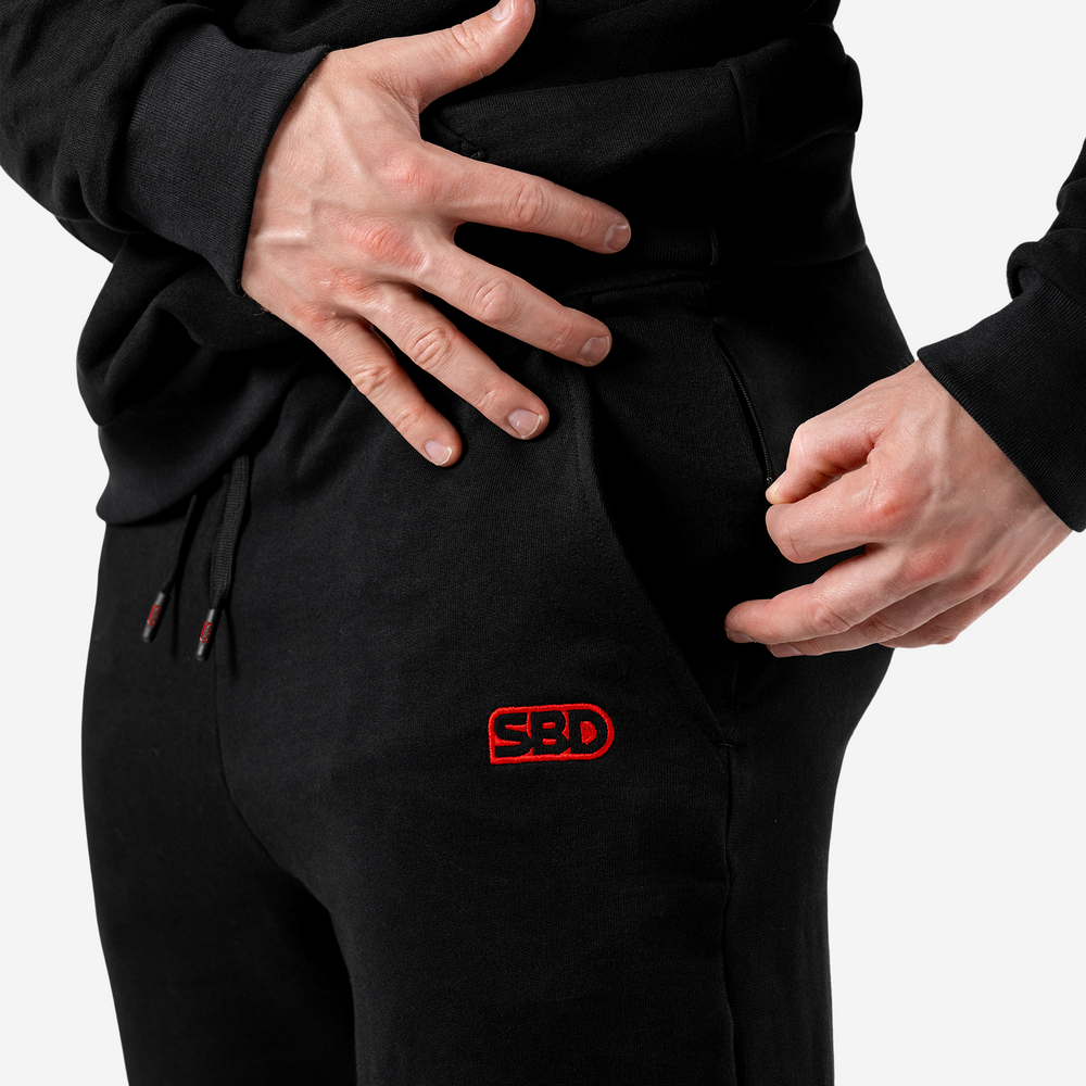 SBD Joggers black side zip pocket detail with sbd logo men's style